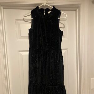 J. Crew Black Velvet Sparkles Tiered Midi Dress size 0